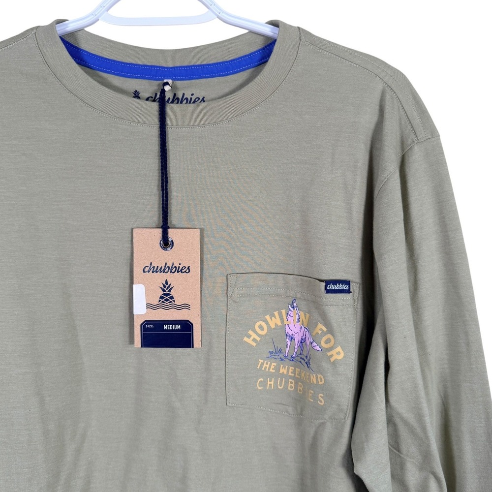Chubbies Long Sleeve Pocket T Shirt Howlin for the‎ Weekend Mens M Olive Green